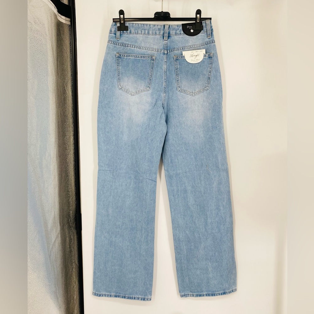 Blue High Waist Ripped Distressed Wide Leg Jeans Denim Pants - Picture 10 of 11